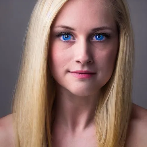 Prompt: photo realistic portrait of Audrey Hall, centered in frame, facing camera, symmetrical face, ideal human, 85mm lens,f8, photography, ultra details, natural light, light background, photo, Studio lighting.

Audrey is a wonderful young lady with emerald green eyes and smooth blonde hair. Her long blonde hair was casually tied up as it flowed smoothly and luxuriantly. Her emerald eyes reflected a somewhat palish flame, looking as deep as the ocean and pure as a gemstone. Her facial features and the shape of her face were matched with stunning beauty. Her bearing and elegance were clear and pristine.