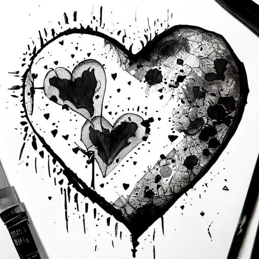 Prompt: An ink drawing of a broken heart
