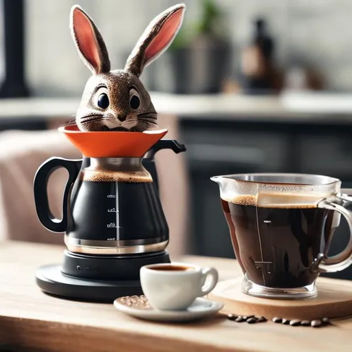 Prompt: Manual brewing coffee with cute rebbit 