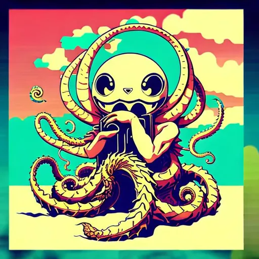 Prompt: Sand  Kraken Cute Anime WPAP pop art