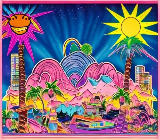 Prompt: Lisa frank style 1980s diorama