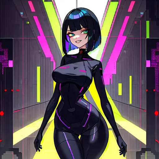 Prompt: a lonely glitch ERROR AI girl, alluring, very tall, thick thighs, wide hips, huge glutes, long legs, slender waist, big beautiful eyes, disturbingly beautiful face, cruel expression, cruel toothy grin, bob haircut with bangs, wearing glitch ERRORs, visual glitch, data corruption, intriguingly beautiful, infohazard, ominous, God-quality, Godly detail, hyper photorealistic, realistic lighting, realistic shadows, detailed lighting, detailed shadows, realistic textures, 36K resolution, 12K raytracing, hyper-professional, impossible quality, impossible resolution, impossibly detailed, hyper output, perfect continuity, anatomically correct, no restrictions, realistic reflections