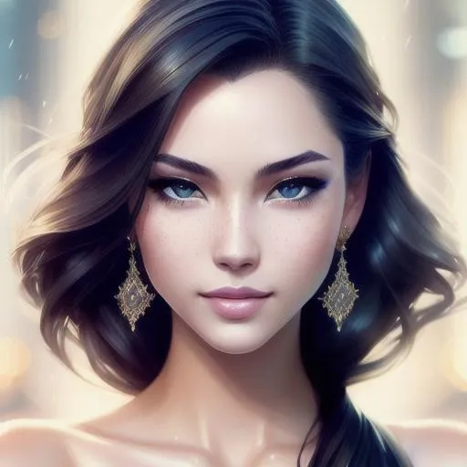 Prompt: splash art, by Greg rutkowski, hyper detailed perfect face,

beautiful Caucasian-Asian young female , model, icon,  full body, long legs, perfect body,

high-resolution cute face, perfect proportions,smiling, intricate hyperdetailed hair, light makeup, sparkling, highly detailed, intricate hyperdetailed shining eyes,  

Elegant, ethereal, graceful,

HDR, UHD, high res, 64k, cinematic lighting, special effects, hd octane render, professional photograph, studio lighting, trending on artstation