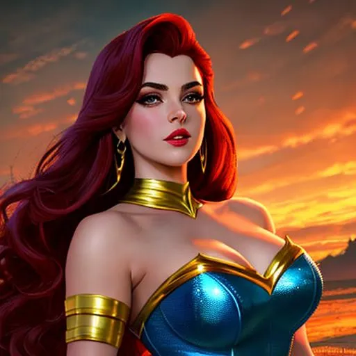 Prompt: Full front facing portrait of Jessica Rabbit as Meera from Aquaman movie 