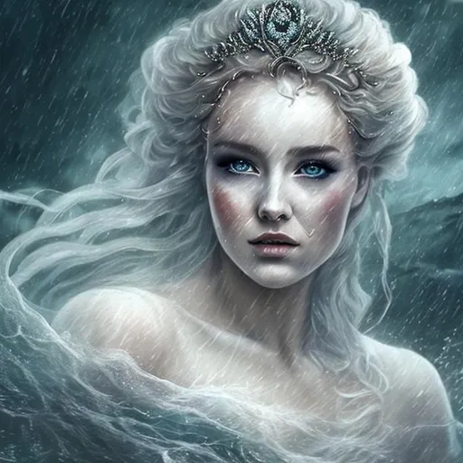 Prompt: a beautiful ethereal lady she is the queen of storms
