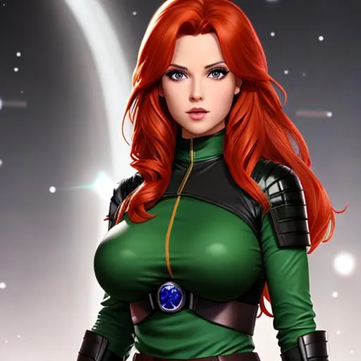 Prompt: mara jade skywalker, female ,cinematic  full body shot, symmetrical perfect face, (huge breast), perfect body, perfect skin, perfect Bright eyes, highly detailed, energetic