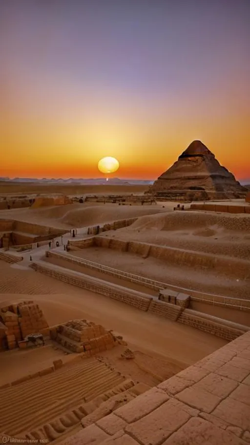 Prompt: "Craft an ethereal art piece that captures the awe-inspiring scene of the Great Sphinx of Giza and the Pyramids at sunset. The sky is painted with hues of warm oranges and purples, casting a gentle glow over the ancient structures. Use Cinema 4D and Octane 3D HD render tools for the best image output, Ultra HD 128 K resolution, ArtStation, depth increase, clarity, harmony, proportions.
Showcase the professionally
 re-worked, re-modeled, and 
re-designed physiognomy of the Great Sphinx, which now stands with a blend of its classic lion's body and a subtly refined human face. The Sphinx stands proudly in front of the Pyramids, its weathered stone bearing the weight of centuries, embodying both tradition and transformation. The Pyramids, with their precise geometry, rise powerfully from the desert sands, their edges catching the last rays of the setting sun. A sense of mystery and timelessness permeates the scene, hinting at the history and stories these ancient monuments hold."