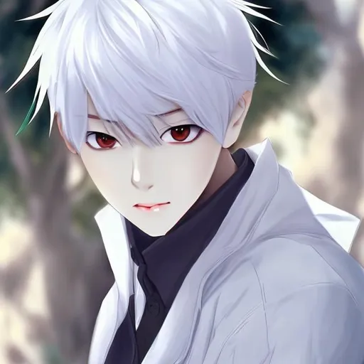 Prompt: jin anime hendsome boy with white hair and 
