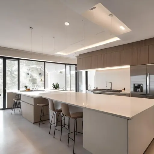 Prompt: 24 meter kitchen, modern style, neutral colors, modern lighting, with an island