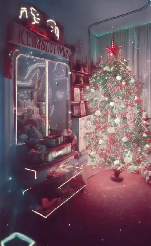 Prompt: Vintage Christmas, 1950s, neon lights, dreamy