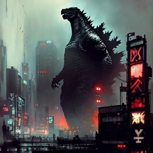 godzilla by jeremy mann, dark cyberpunk style | OpenArt