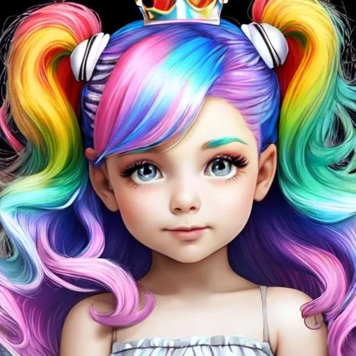 Prompt: princess with rainbow hair and a sweet face