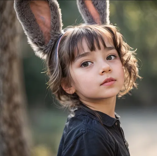 Prompt: Ultra realistic, human little girl, rabbit ears, Symetric face, full human