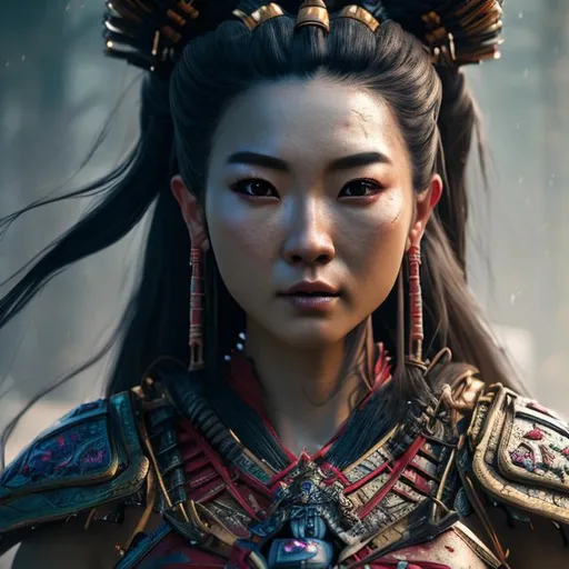 Prompt: Photorealistic,female asian samurai,insanely detailed,cinematic lighting,hdr,4k,8k,unreal engine,octane rende