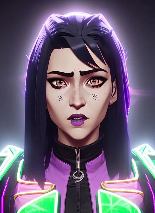 Prompt: Portrait of #3238 woman with silver and black hair and with cute face, neon city background, perfect composition, hyperrealistic, super detailed, 8k, high quality, trending art, trending on artstation, sharp focus, studio photo, intricate details, highly detailed, by loish