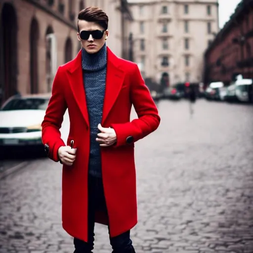 Prompt: gentleman, fashion rocks, red coat