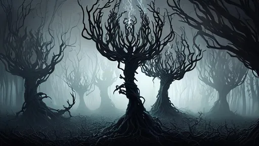 Prompt: A dark and haunting digital painting representing the theme "Why should I wake when I'm half past dead?" with a surreal dreamscape of twisted trees and glowing eyes in the shadows, evoking feelings of uncertainty and the allure of the unknown.