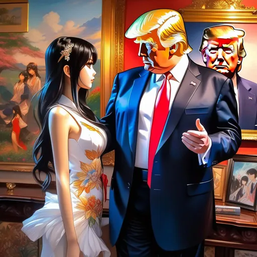 Prompt: Donald Trump meets anime girls, anime style, extremely detailed painting by Greg Rutkowski and by Henry Justice Ford and by Steve Henderson 
