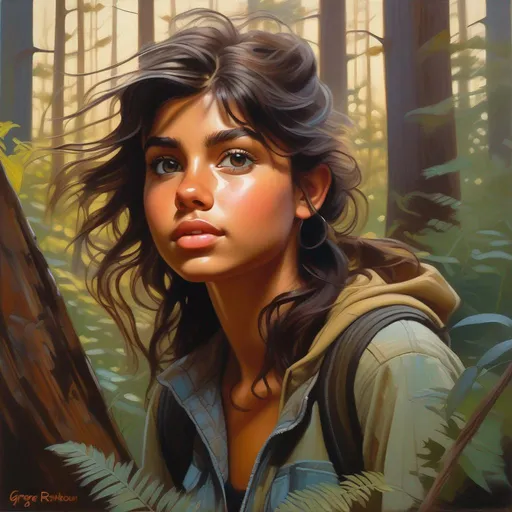 Prompt: Feral teenage girl, covered in dirt, in a forest, cartoony style, extremely detailed painting by Greg Rutkowski and by Henry Justice Ford and by Steve Henderson 