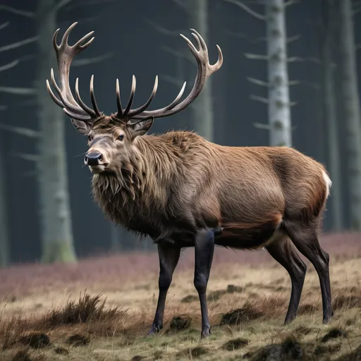 Prompt: a gigantic stag that is still in rut 