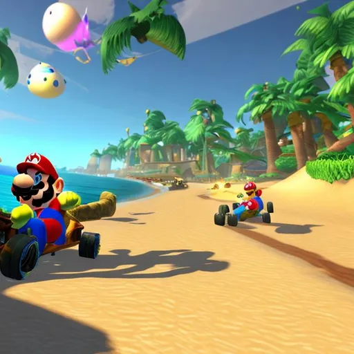 Prompt: mario kart beach