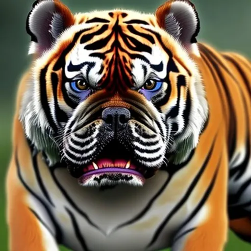 Prompt: 
Hybrid between a tiger and a bulldog