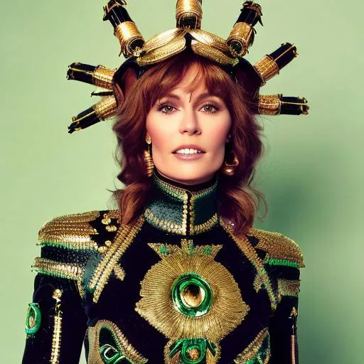 Prompt: Kylie Wexland. 1979 Best Information. Green Copper Headdress. Captain of Jam Out!