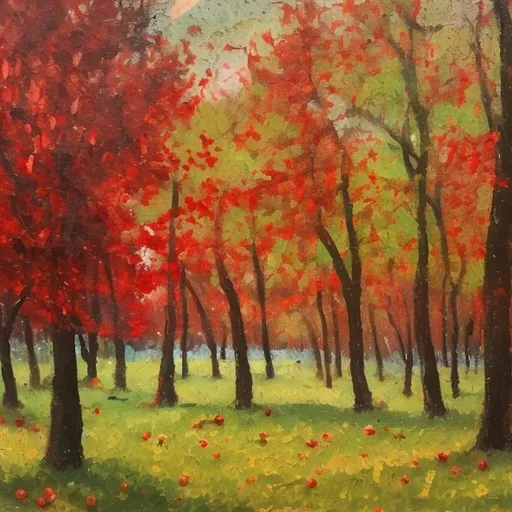 Prompt: Apple and maple groves in oil