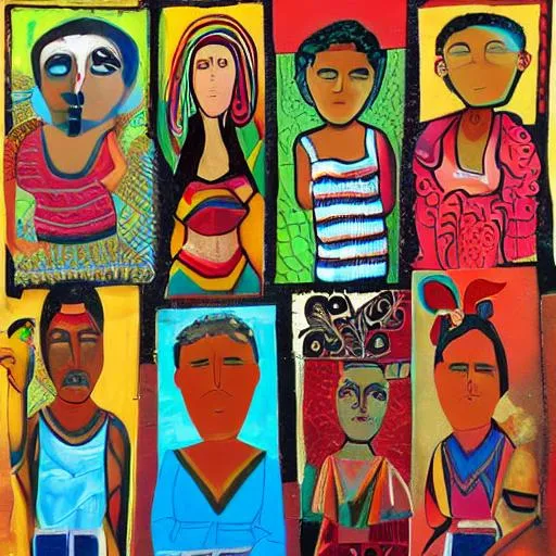 Prompt: Latin american style art with demographic theme, include diversity