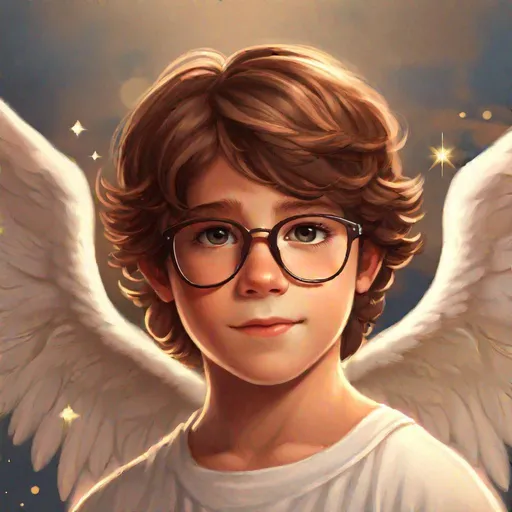 Prompt: Caleb (brown hair, glasses) as an angel 