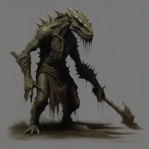 Bog Blight, undead Argonian whose grave stakes have... | OpenArt