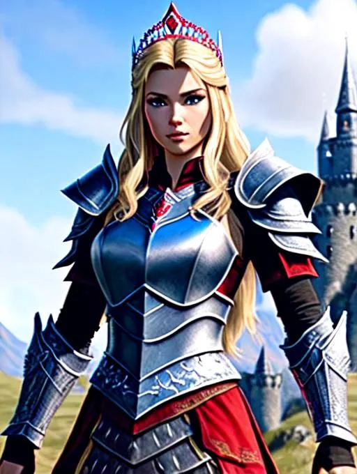 beautiful redhead curvy girl, Armor, castle background