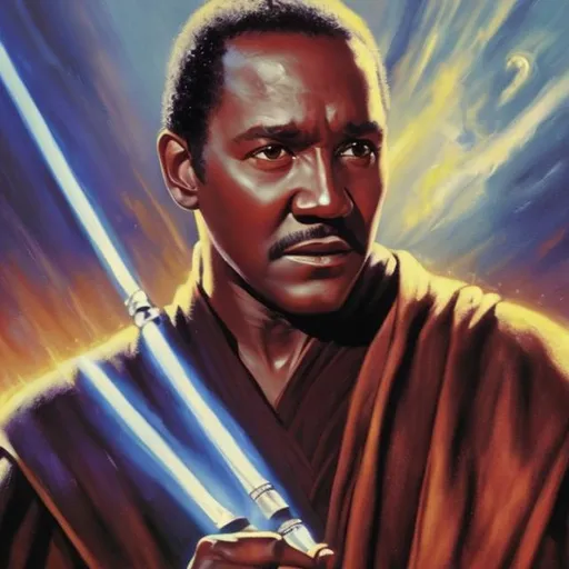 Prompt: oil painting of young Richard Roundtree as a jedi 4K 8K. 

