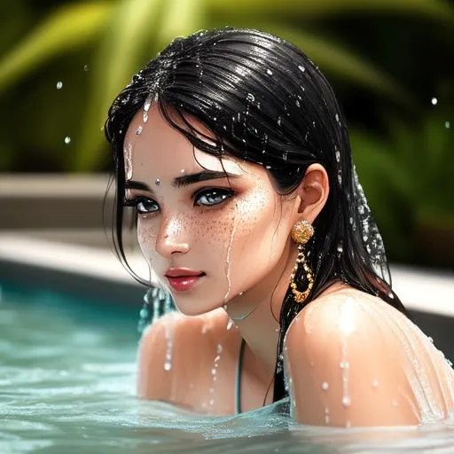 A beautiful woman bathing on water, wearing a saree,... | OpenArt
