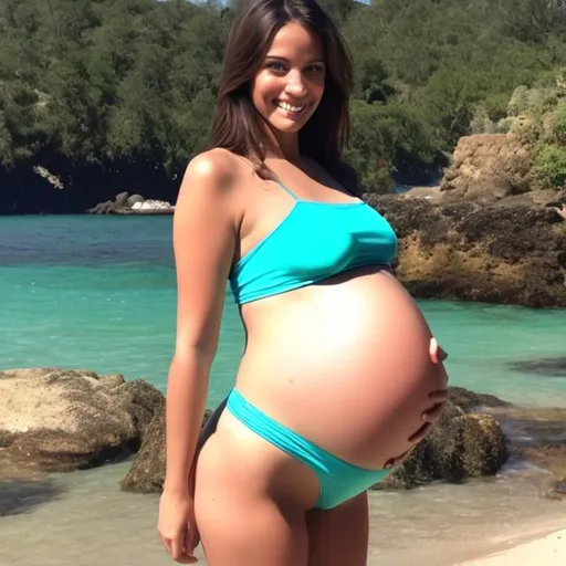 Prompt: pregnant bikini  girl