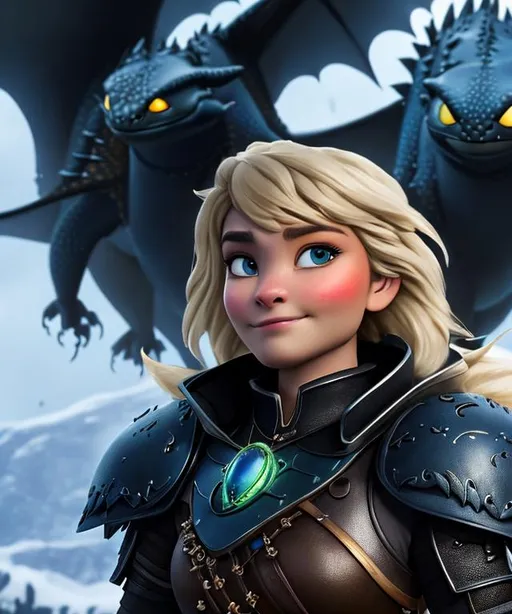 Prompt: Please produce a Astrid Offerson from How to Train Your Dragon, photo session, attractive, blonde hair, (((full body visible))), looking at viewer, portrait, photography, detailed skin, realistic, photo-realistic, 8k, highly detailed, full length frame, High detail RAW color art, piercing, diffused soft lighting, shallow depth of field, sharp focus, hyperrealism, cinematic lighting