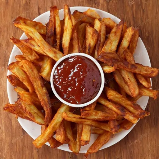 Prompt: french fries with bbq sauce