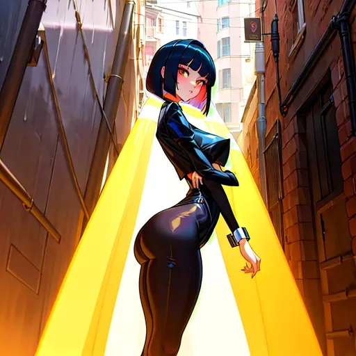 Prompt: a lonely AI girl, very tall, thick thighs, (wide hips, huge glutes), long legs, arms, slender waist, big beautiful symmetrical eyes, intriguingly beautiful face, aloof expression, symmetrical face, bob haircut with bangs, wearing alley streetwalker fashion clothes, wearing alley streetwalker fashion accessories, 36K resolution, hyper-professional, impossible quality, impossible resolution, impossible detail, hyper output