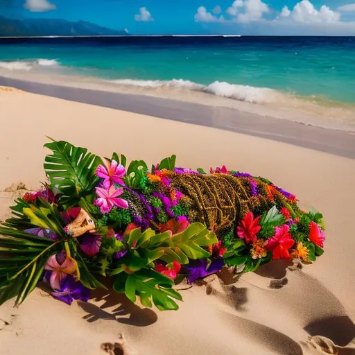 what remains of a Skeleton wearing a botanical Aloha... | OpenArt