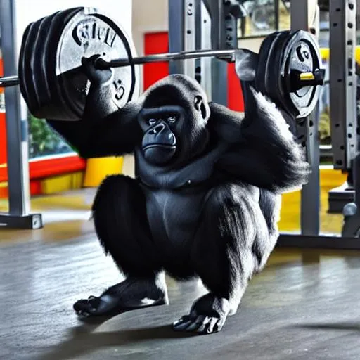 Prompt: gorilla lifting weights