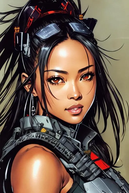 Prompt: (((Yoji Shinkawa))), sticker of ultra detailed portrait of Aaliyah Dana Haughton in black mech armor,  high quality cell shaded illustration in post apocalyptic style by Yoji Shinkawa, ((full body)), dynamic pose, perfect anatomy, centered, freedom, soul, black long hair, approach to perfection, cell shading, 4k , cinematic dramatic atmosphere, watercolor painting, global illumination, detailed and intricate environment, artstation, concept art, fluid and sharp focus, volumetric lighting, cinematic lighting, Art by Yoji Shinkawa,