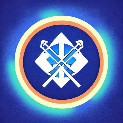 Prompt: circle vector profile picture with glowing blue outline with big medieval swords in the center