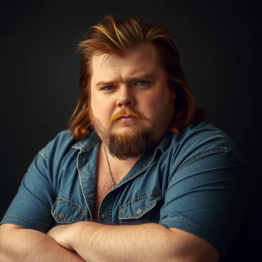 Prompt: A portrait of a overweight texan redneck with mullet haircut in a model pose