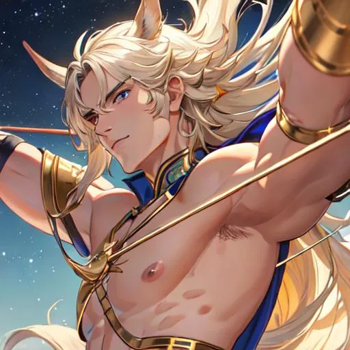 Prompt: Sagittarius The Centaur / Archer zodiac as a male human, 8k, UHD,  highly detailed, close up