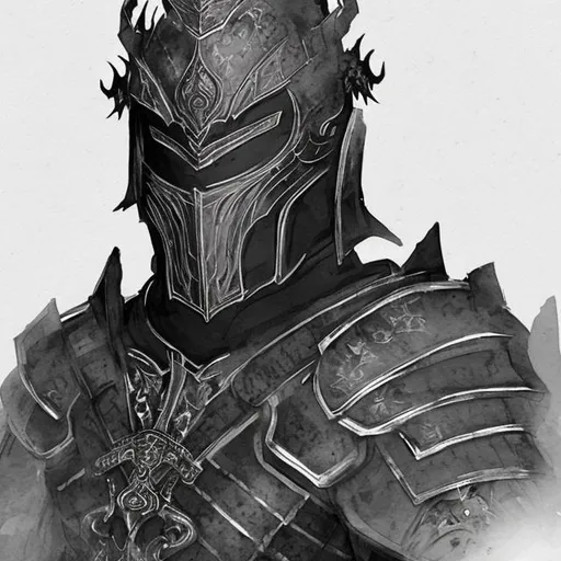 Prompt: Chinese ink wash painting style. portrait. low detail.  man wearing gothic plate armor