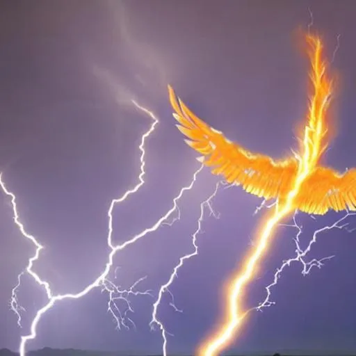 Prompt: Lightning striking a phoenix.