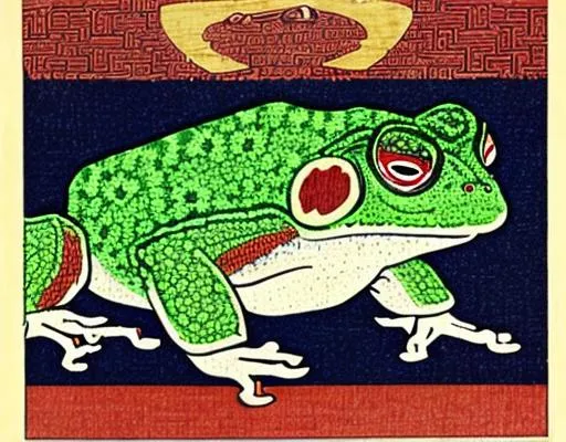 Prompt: Toad, highly detailed, in the style of japanese woodblock art