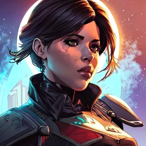 Prompt: Destiny2 inspired, comic book art, perfect, smooth, futuristic, rustic, latina