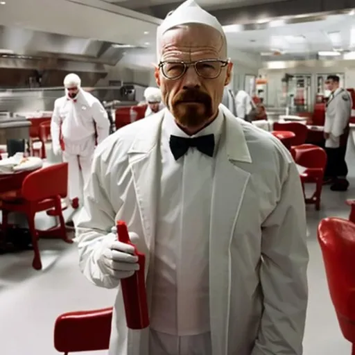 Prompt: Walter White dressed as Colonel Sanders KFC