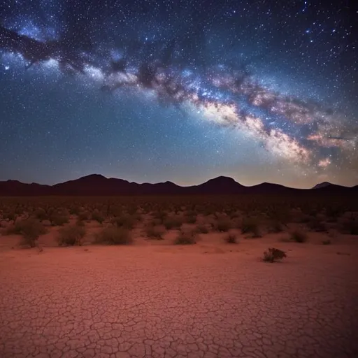 Prompt: beautiful desert at night with a cosmic nightsky